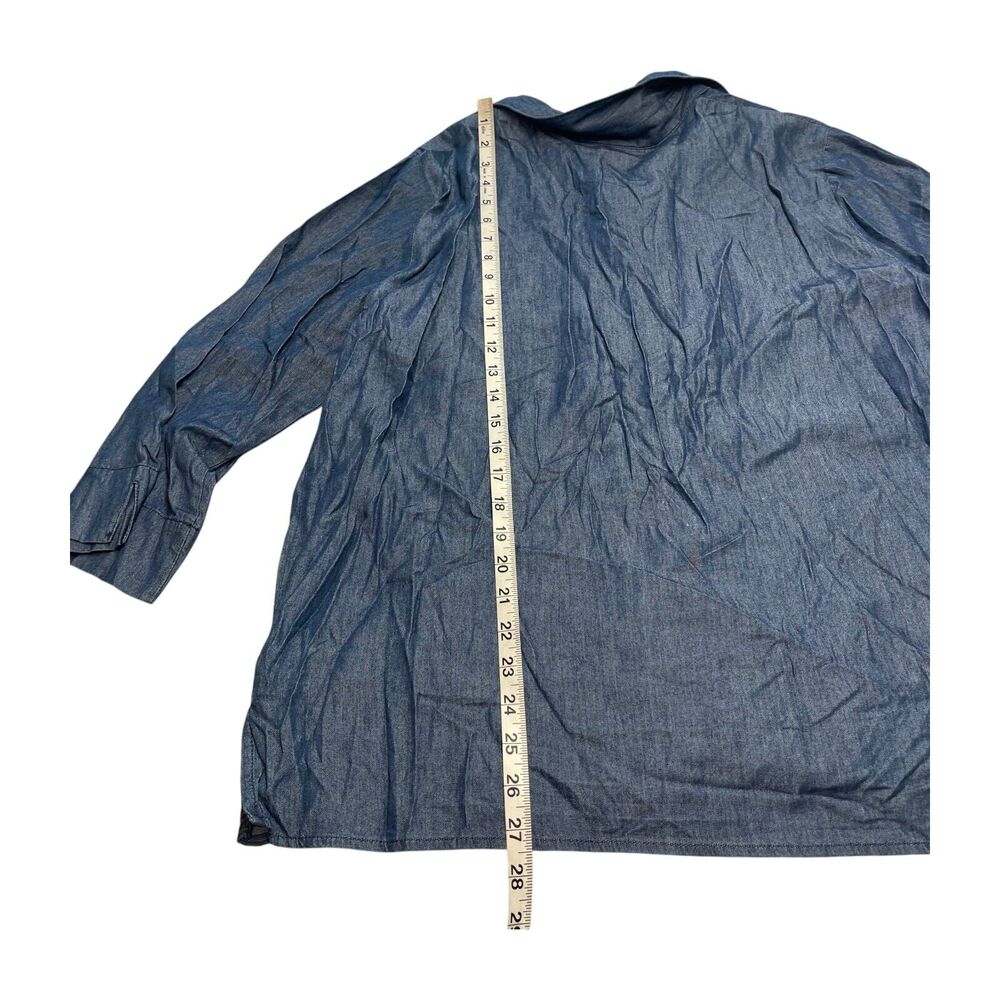 Alfred Dunner Shirt Womens 16 Blue Denim Cotton Pocket Floral Lace Hem Button-Up - Picture 5 of 6